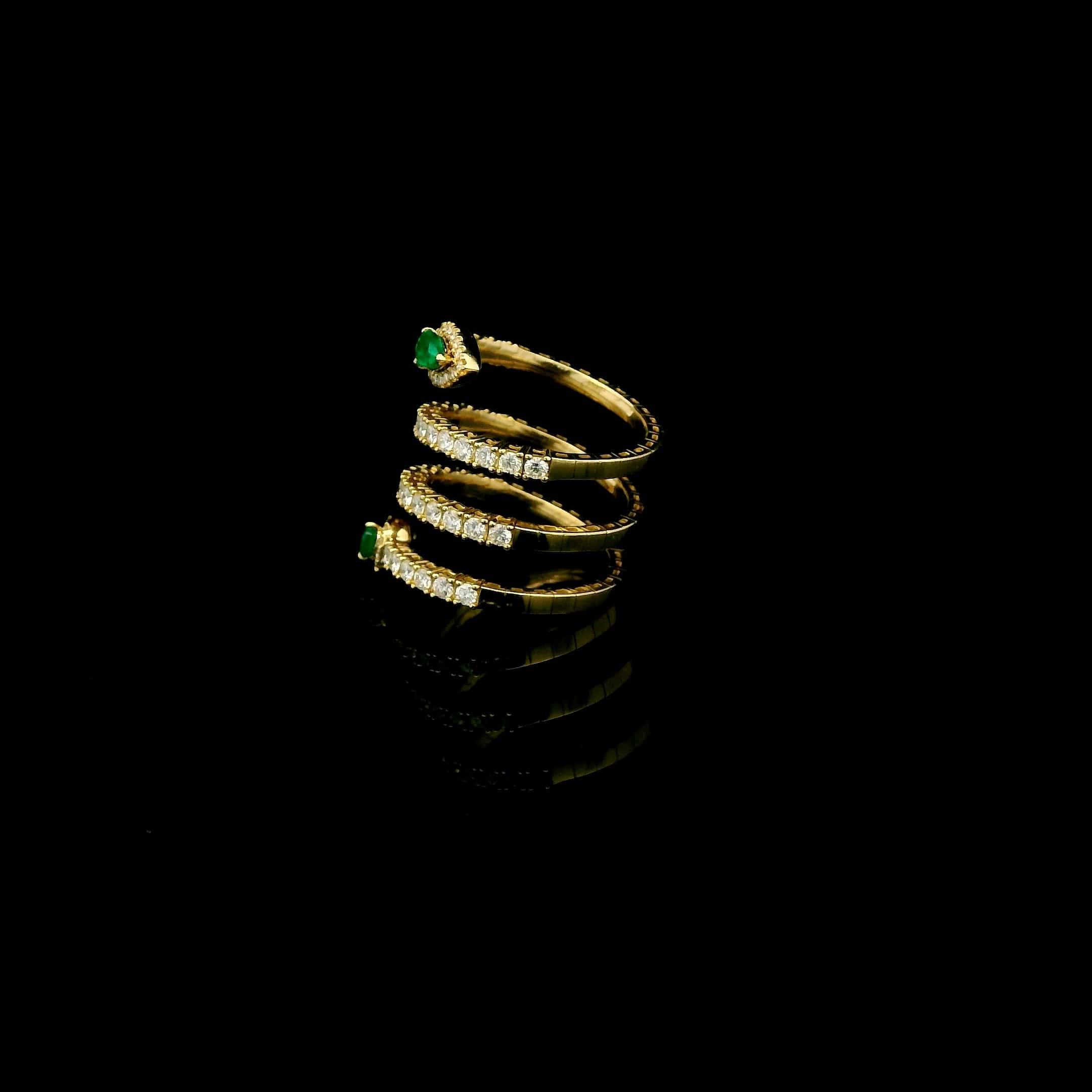 Rings 18K Gold Stretch Gold Diamond And Emerald Wrap Around Ring