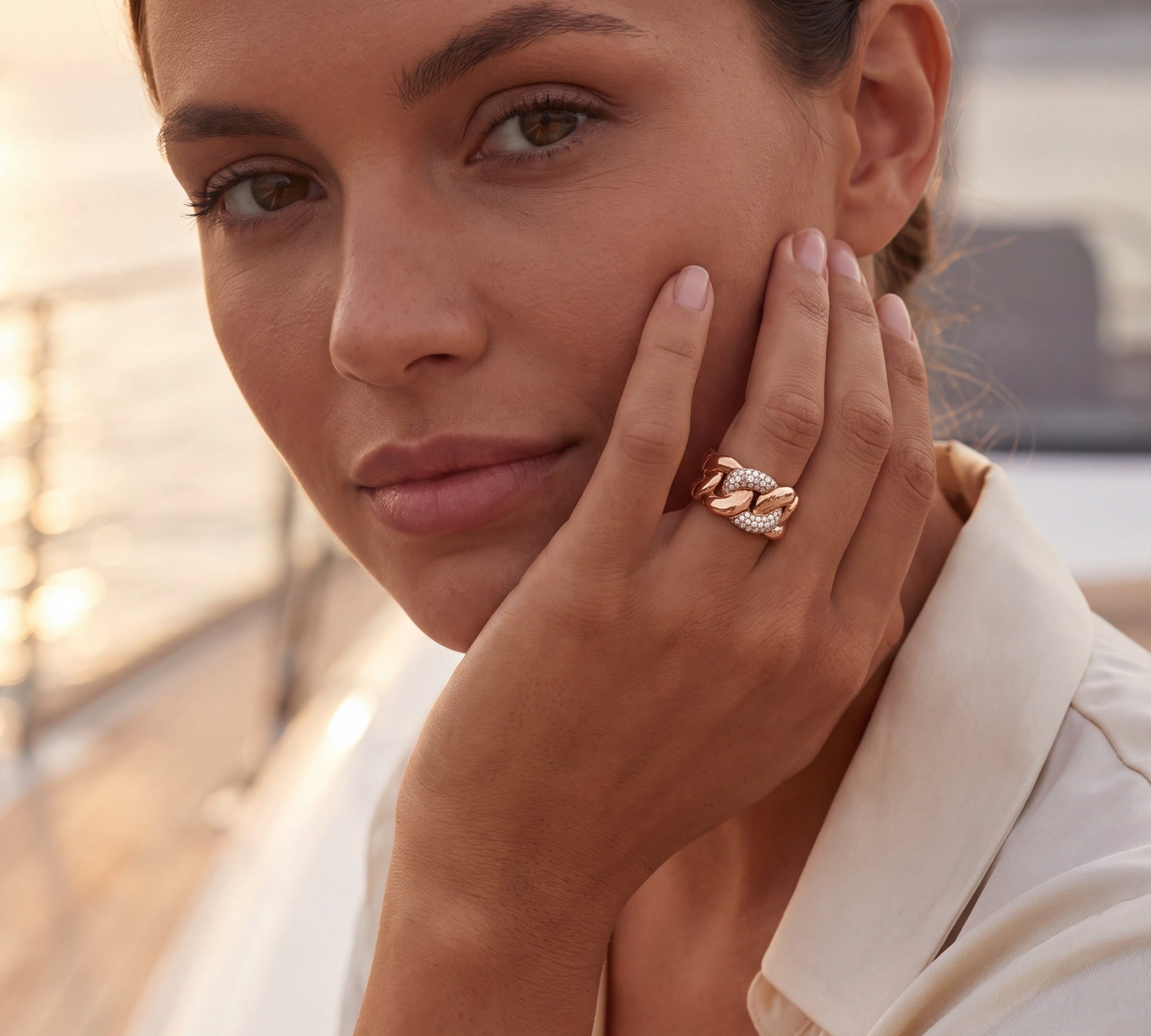Rings 18K Gold Stretch Micro-Pave Cuban Link Chain Diamond Ring