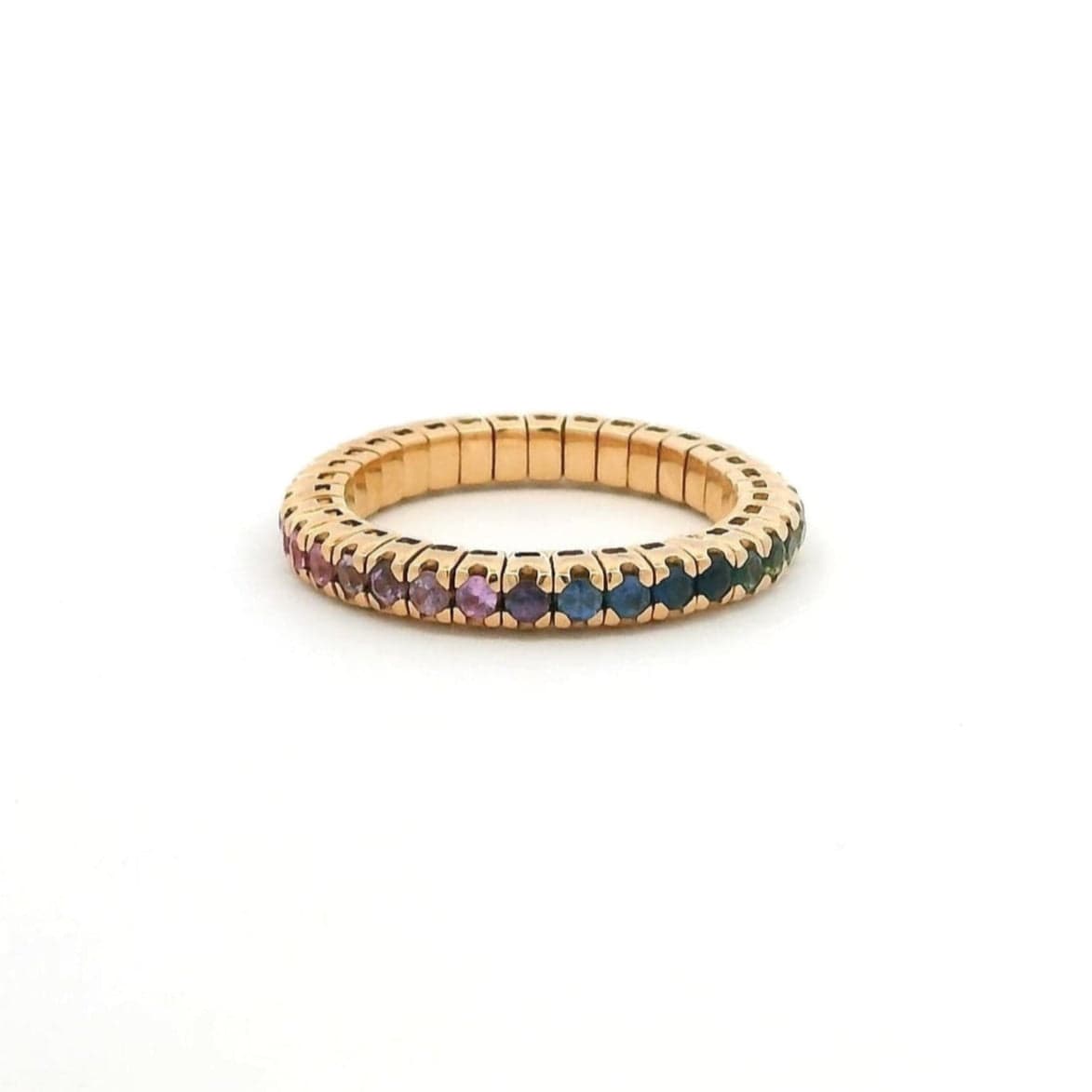 Rings 18K Gold Stretch Rainbow Sapphire Eternity Ring
