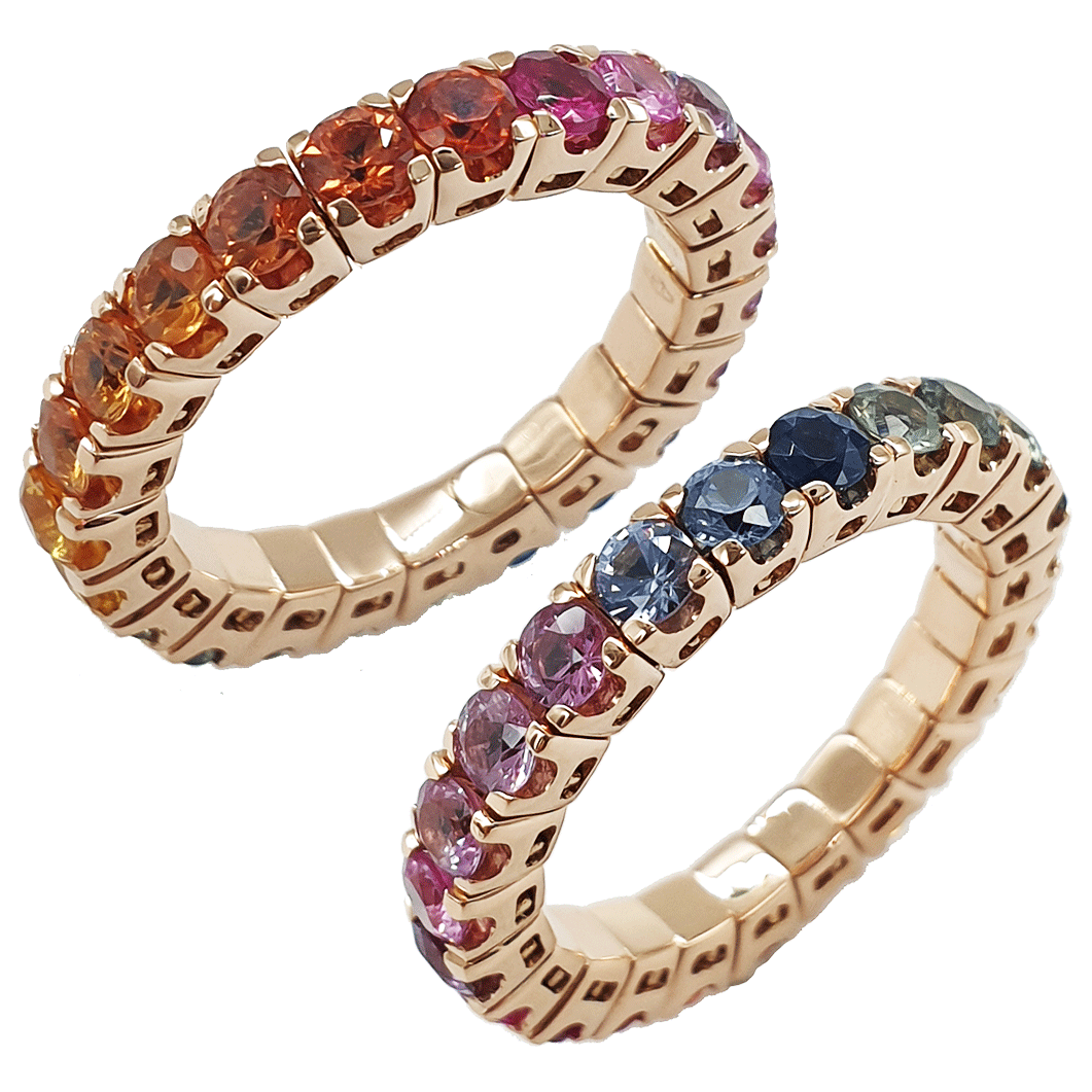 Rings 18K Gold Stretch Rainbow Sapphire Eternity Ring
