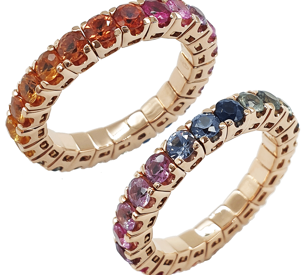 Rings 18K Gold Stretch Rainbow Sapphire Eternity Ring