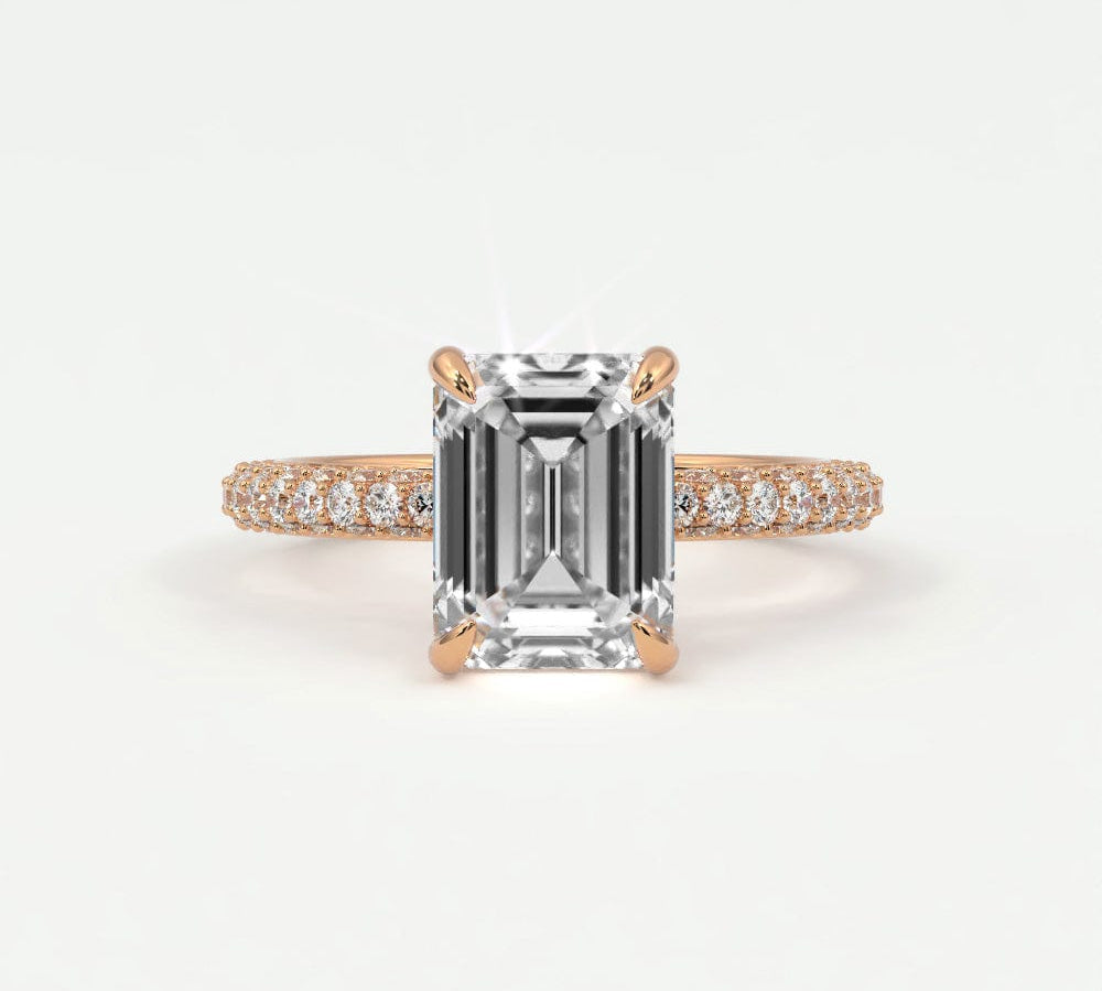 Rings 4 / Rose gold / Simple Solitaire Emerald Cut Diamond Engagement Rings, Lab Grown