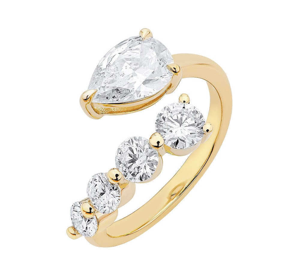 Rings 4 / Yellow Gold 14K & 18K Pear and Round Diamond Wrap Around Ring