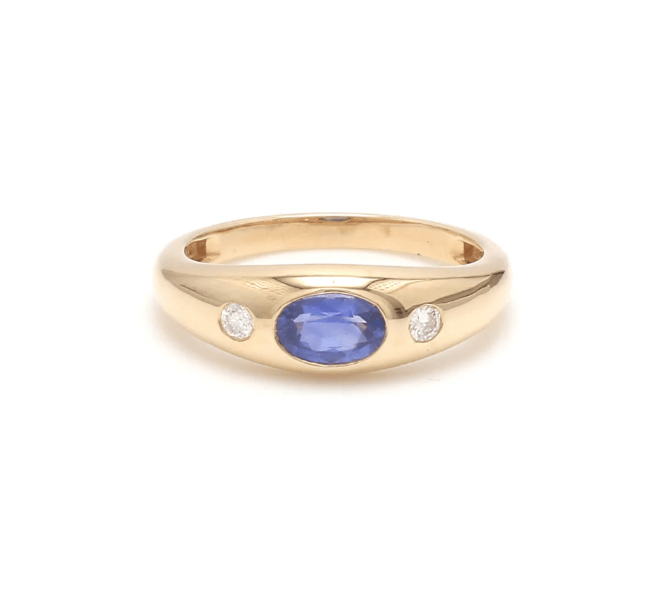 Rings 6 / Rose Gold / 14K 14K & 18K Gold  Blue Sapphire and Diamond Baby Dome Ring