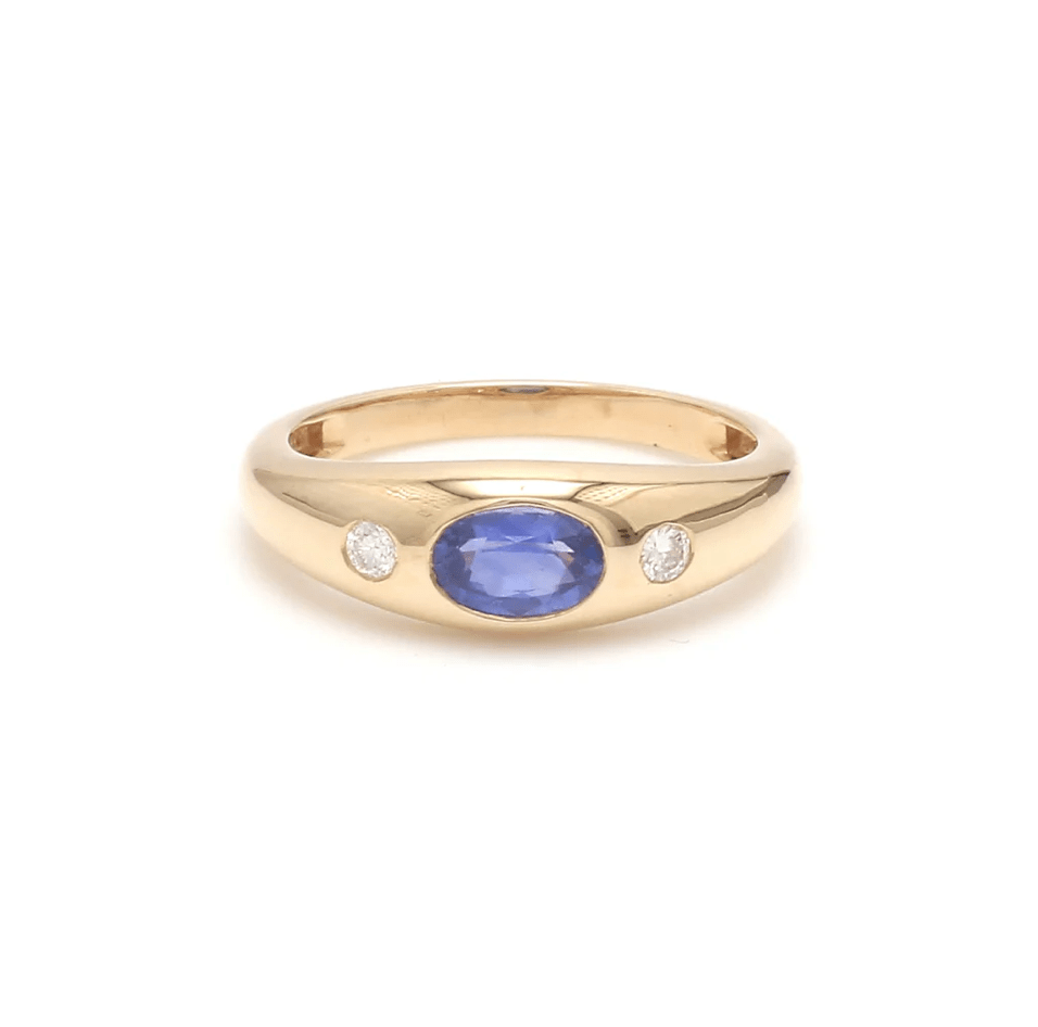 Rings 6 / Rose Gold / 14K 14K & 18K Gold  Blue Sapphire and Diamond Baby Dome Ring