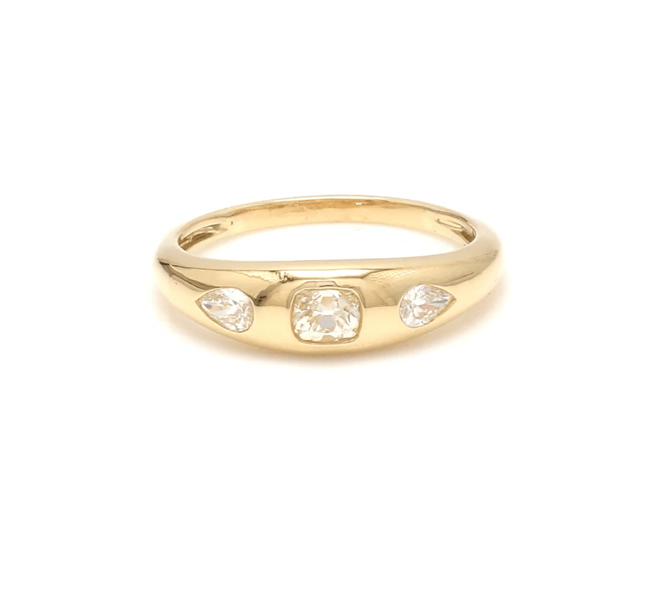 Rings 6 / Rose Gold / 14K 14K & 18K Gold Cushion Cut Diamond and Pear Cut Diamond Dome Ring