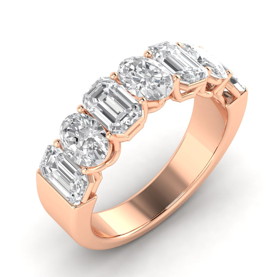 Rings 6 / Rose Gold / 14K 14K & 18K Gold Emerald and Oval Diamond Eternity Ring, Lab Grown