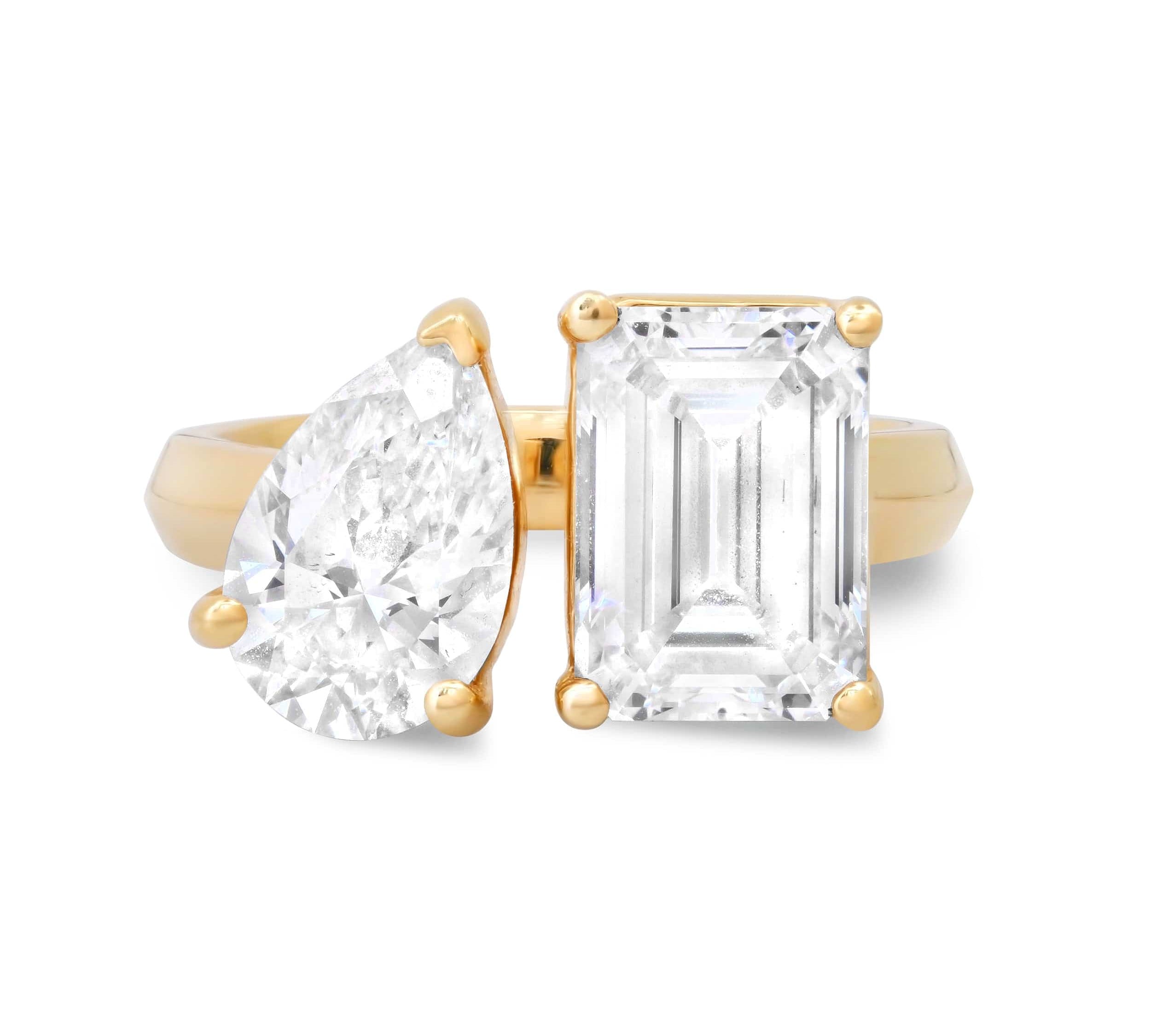 Rings 6 / Rose Gold / 14K 14K & 18K Gold Emerald Cut and Pear Cut Double Diamond Ring