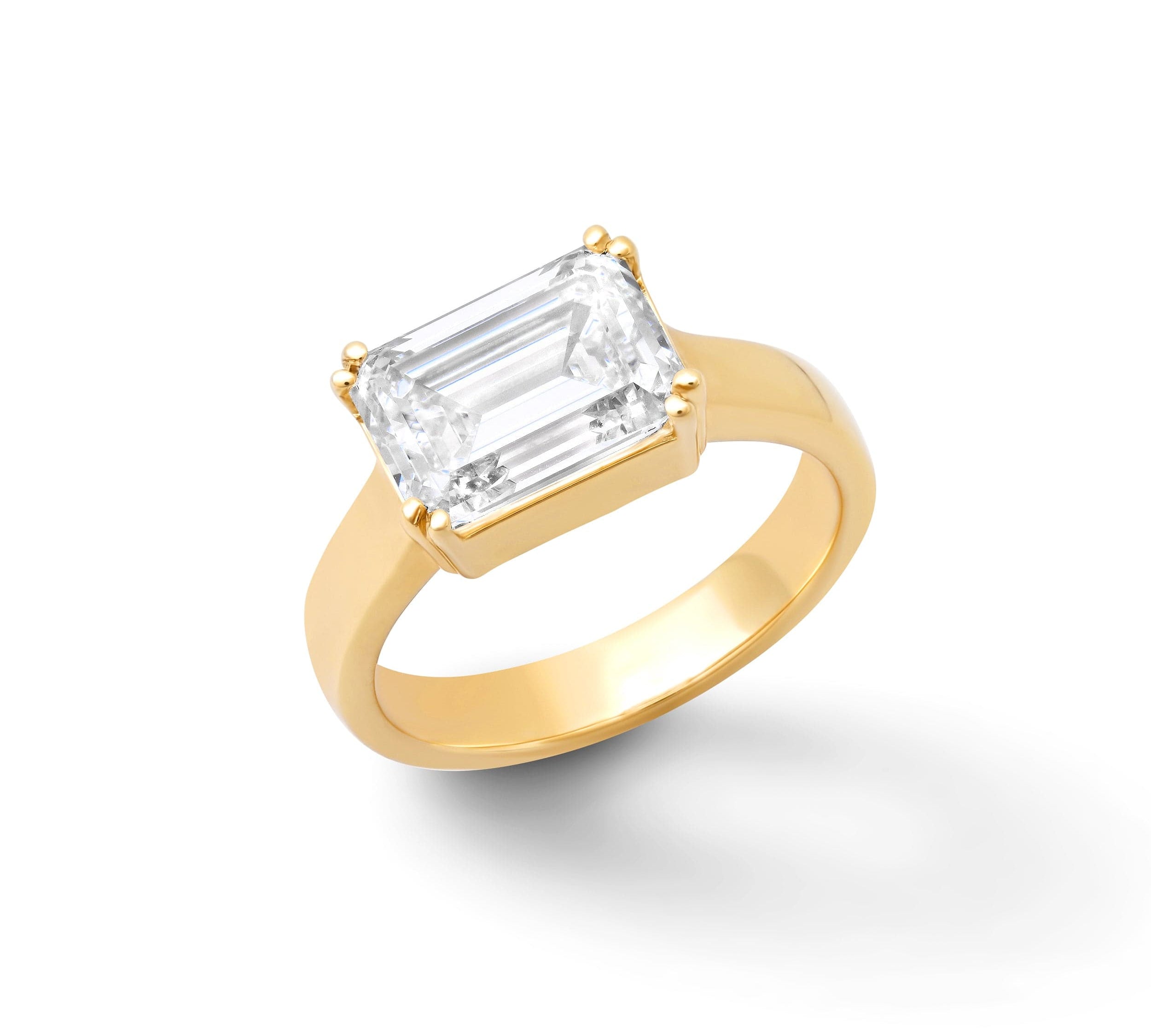 Rings 6 / Rose Gold / 14K 14K & 18K Gold Emerald Cut East West Diamond Ring, Lab Grown