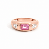 Rings 6 / Rose Gold / 14K 14K & 18K Gold Emerald Cut Pink Sapphire & Diamond Dome Ring