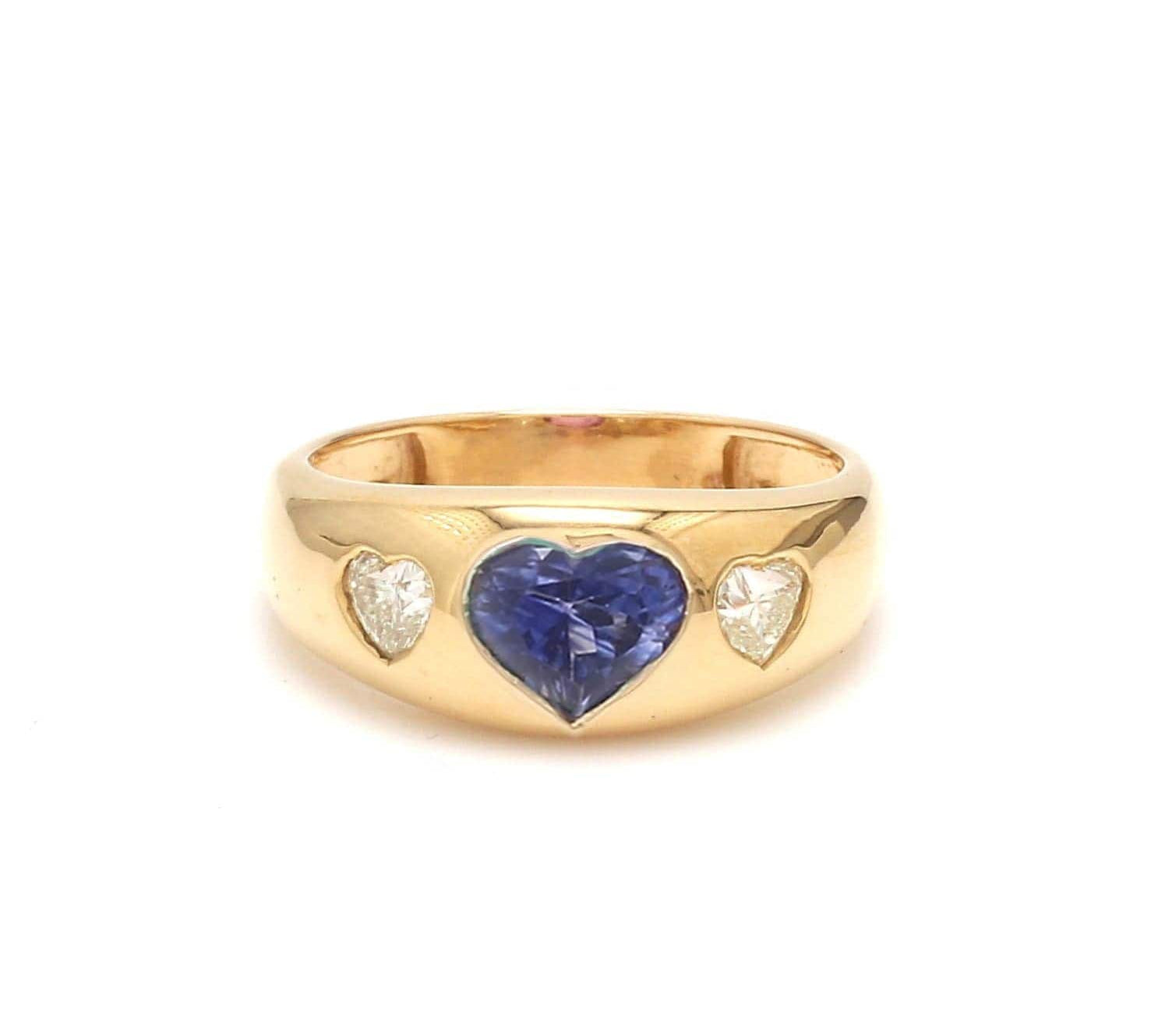 Rings 6 / Rose Gold / 14K 14K & 18K Gold Heart Blue Sapphire & Diamond Dome Ring