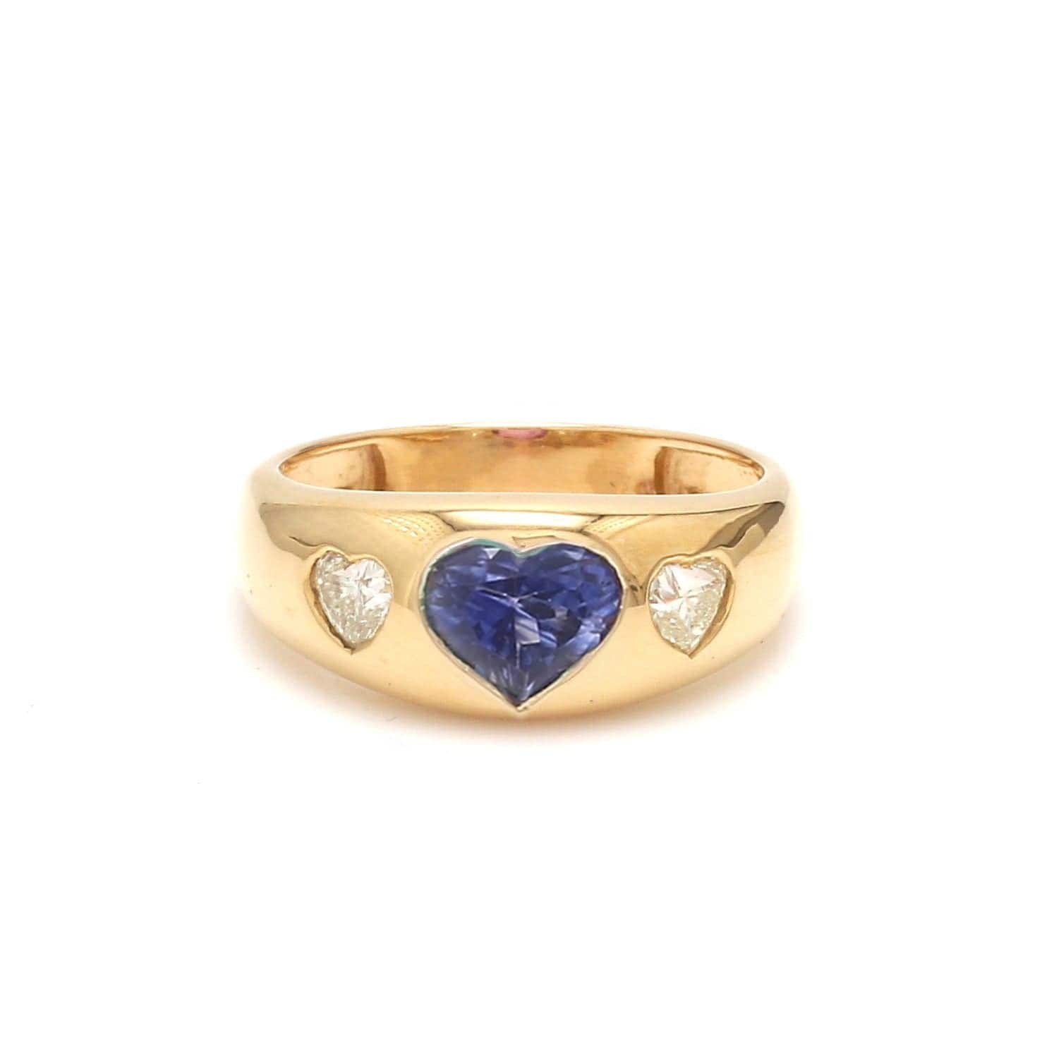 Rings 6 / Rose Gold / 14K 14K & 18K Gold Heart Blue Sapphire & Diamond Dome Ring
