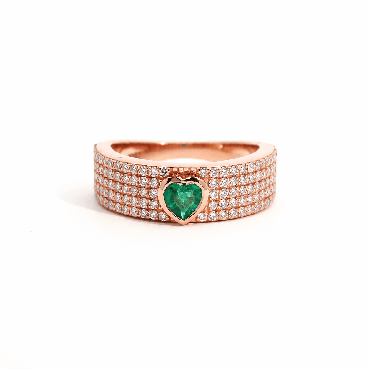 Rings 6 / Rose Gold / 14K 14K & 18K Gold Heart Emerald and Pave Diamond Ring