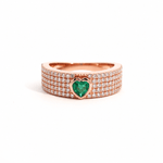 Rings 6 / Rose Gold / 14K 14K & 18K Gold Heart Emerald and Pave Diamond Ring