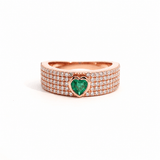 Rings 6 / Rose Gold / 14K 14K & 18K Gold Heart Emerald and Pave Diamond Ring