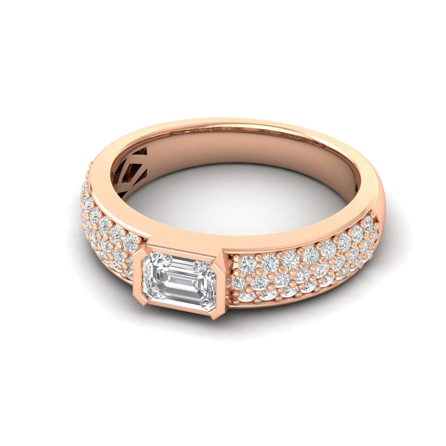 Rings 6 / Rose Gold / 14K 14K & 18K Gold Horizontal Emerald Cut Diamond with Micro-Pave Diamond Ring, Lab Grown