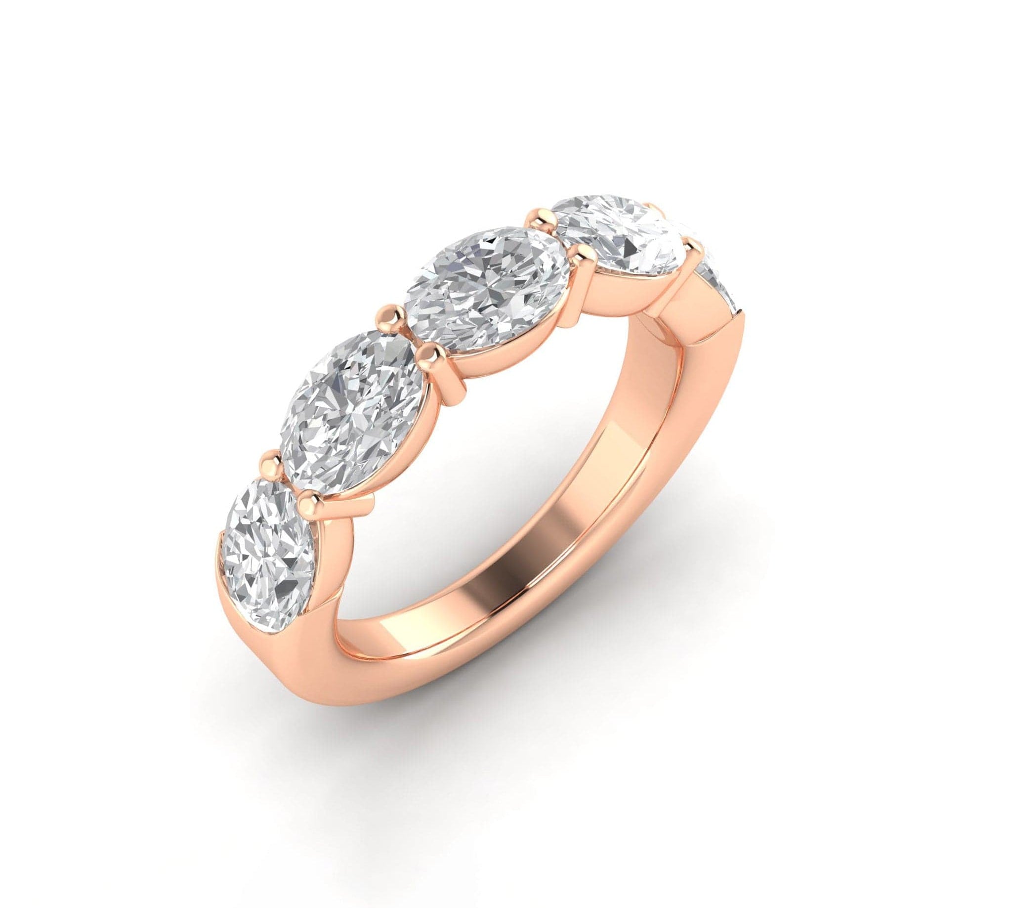 Rings 6 / Rose Gold / 14K 14K & 18K Gold Oval East West Diamond Eternity Ring, Lab Grown