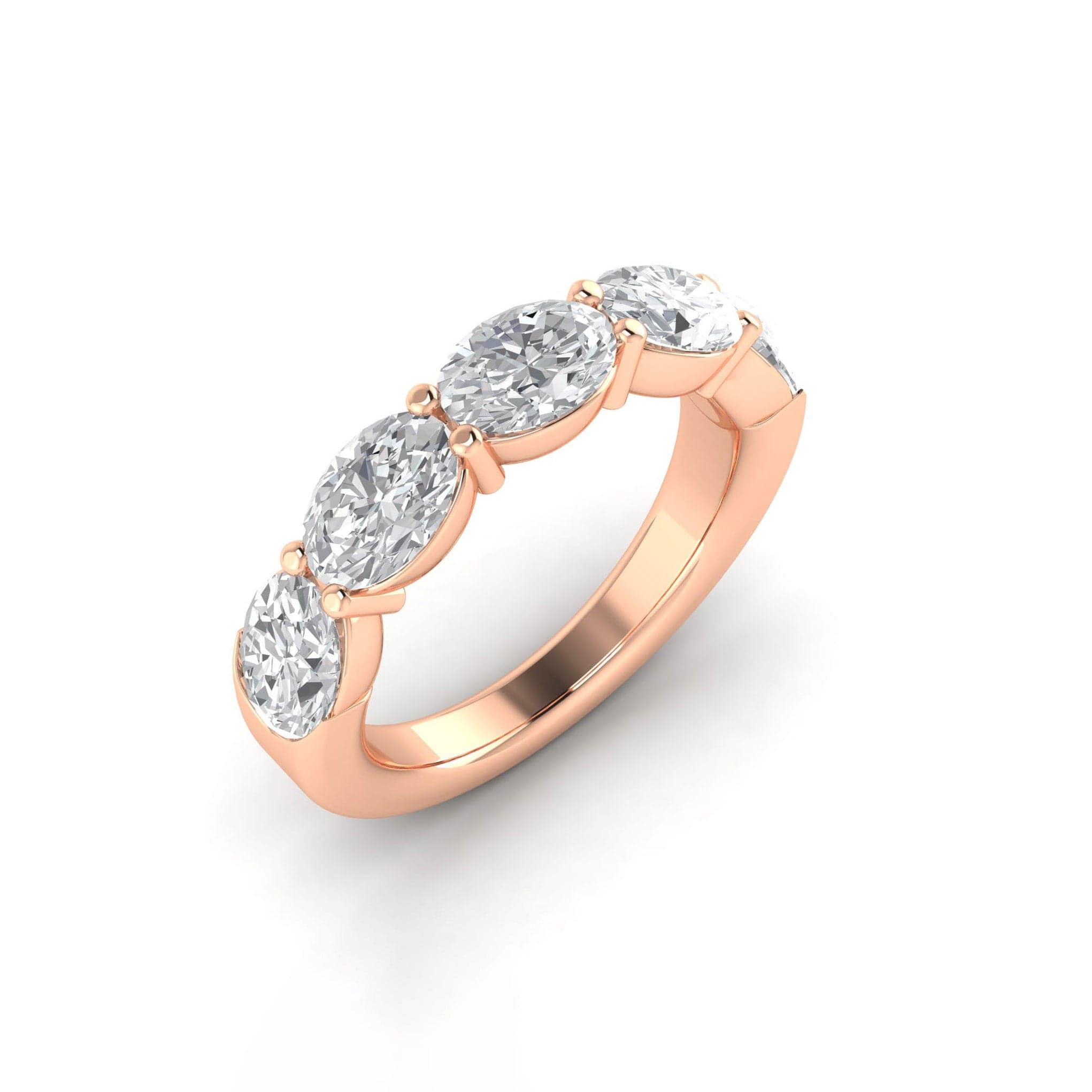 Rings 6 / Rose Gold / 14K 14K & 18K Gold Oval East West Diamond Eternity Ring, Lab Grown