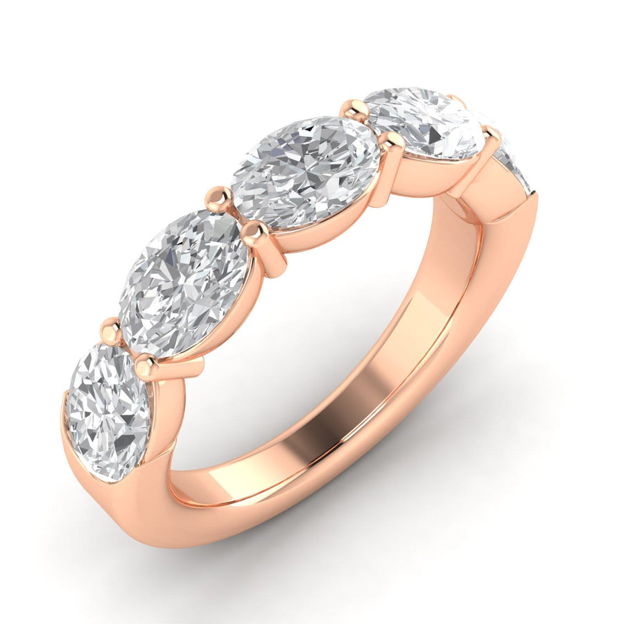 Rings 6 / Rose Gold / 14K 14K & 18K Gold Oval East West Diamond Eternity Ring, Lab Grown