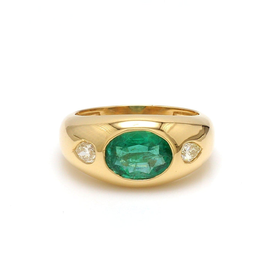 Rings 6 / Rose Gold / 14K 14K & 18K Gold Oval Emerald & Diamond Dome Ring