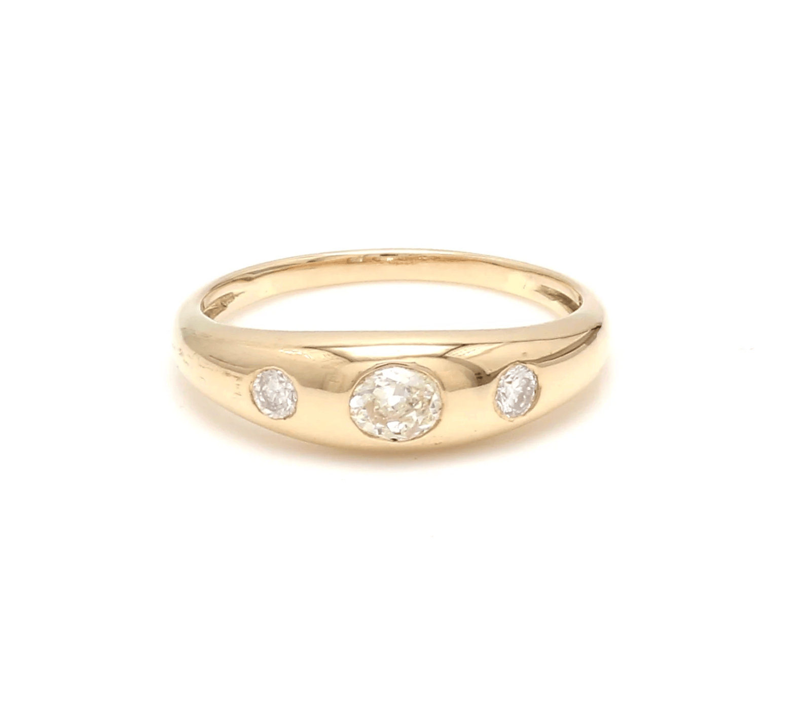 Rings 6 / Rose Gold / 14K 14K & 18K Gold Round Three Diamond Dome Ring