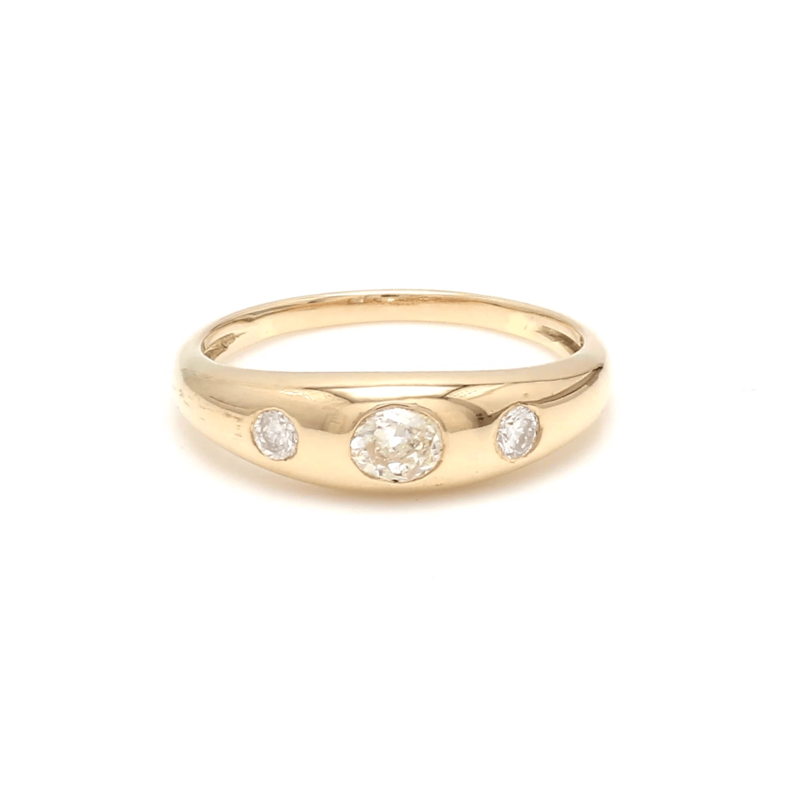 Rings 6 / Rose Gold / 14K 14K & 18K Gold Round Three Diamond Dome Ring
