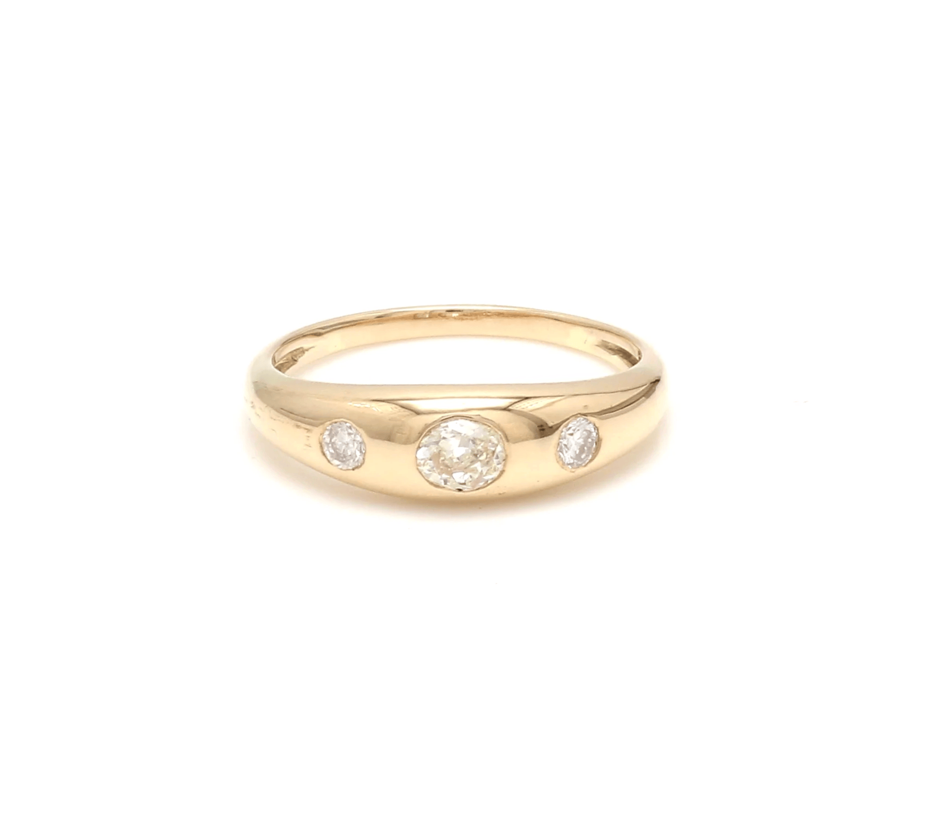 Rings 6 / Rose Gold / 14K 14K & 18K Gold Round Three Diamond Dome Ring
