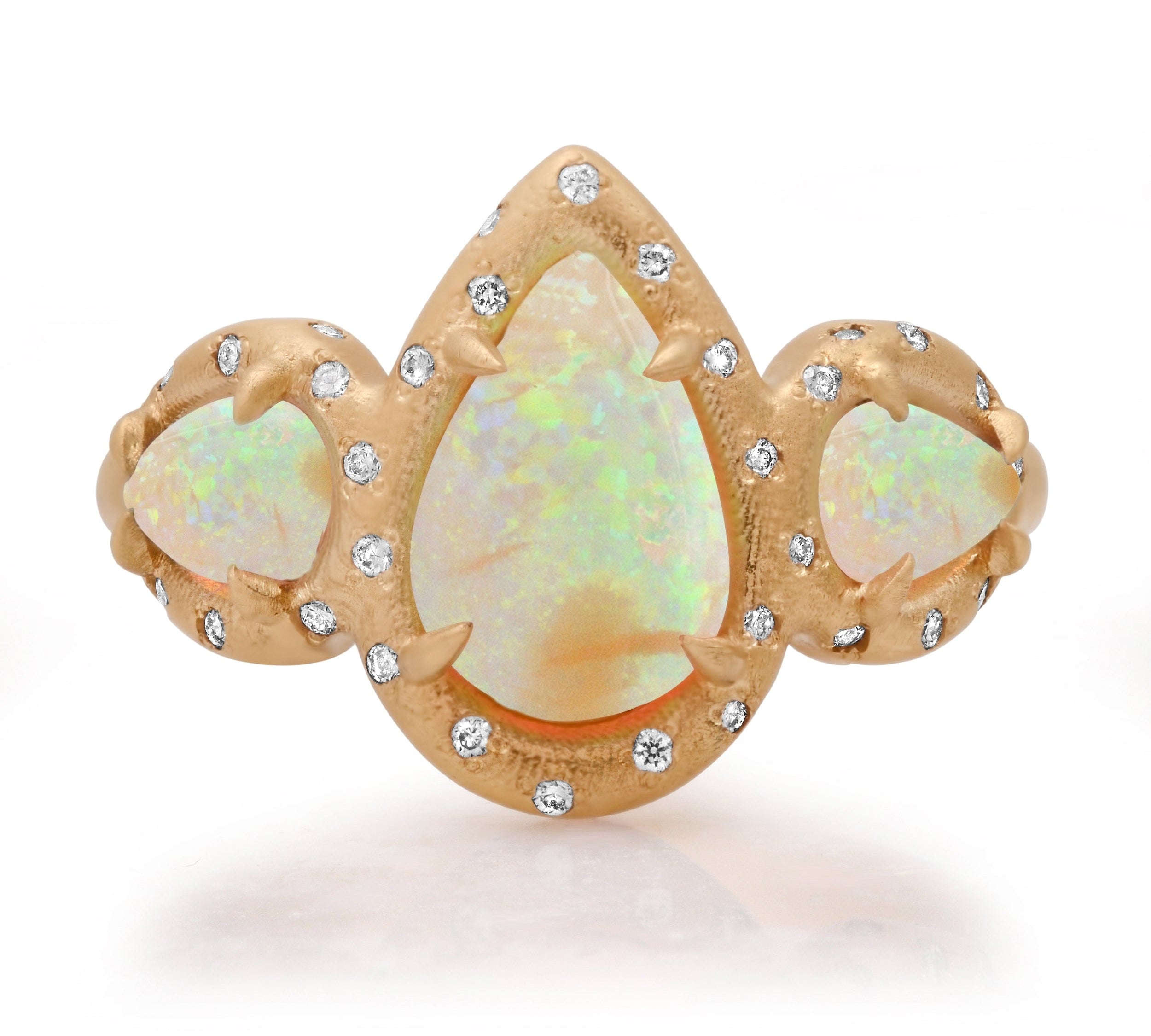 Rings 6 / Rose Gold / 14K 14K & 18K Three Opal and Diamond Ring