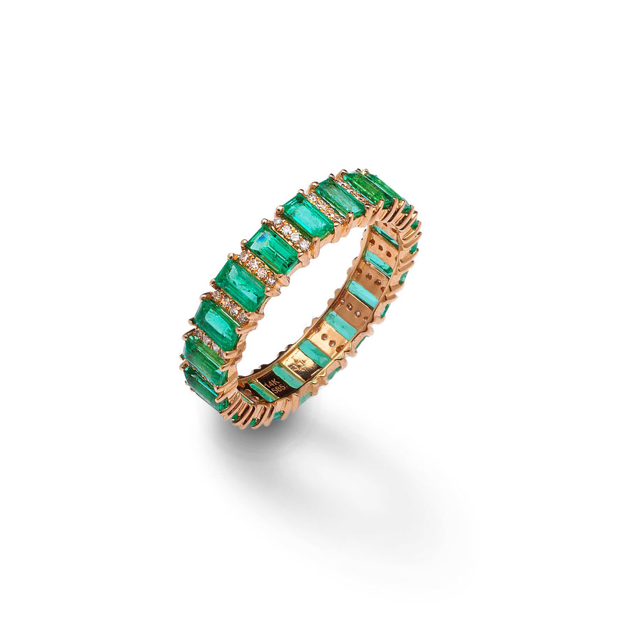 Rings 6 / Rose Gold 14K & 18K Gold Emerald and Diamond Eternity Band