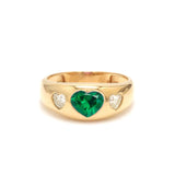 Rings 6 / Rose Gold 14K & 18K Gold Heart Emerald & Diamond Dome Ring