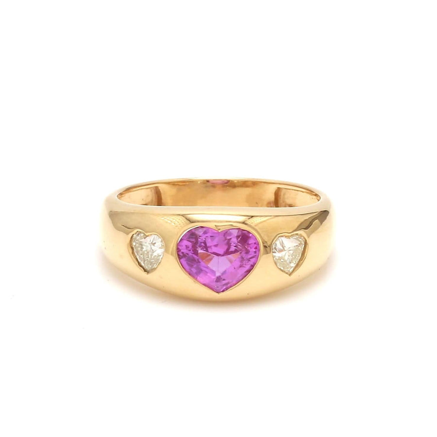 Rings 6 / Rose Gold 14K & 18K Gold Heart Pink Sapphire & Diamond Dome Ring