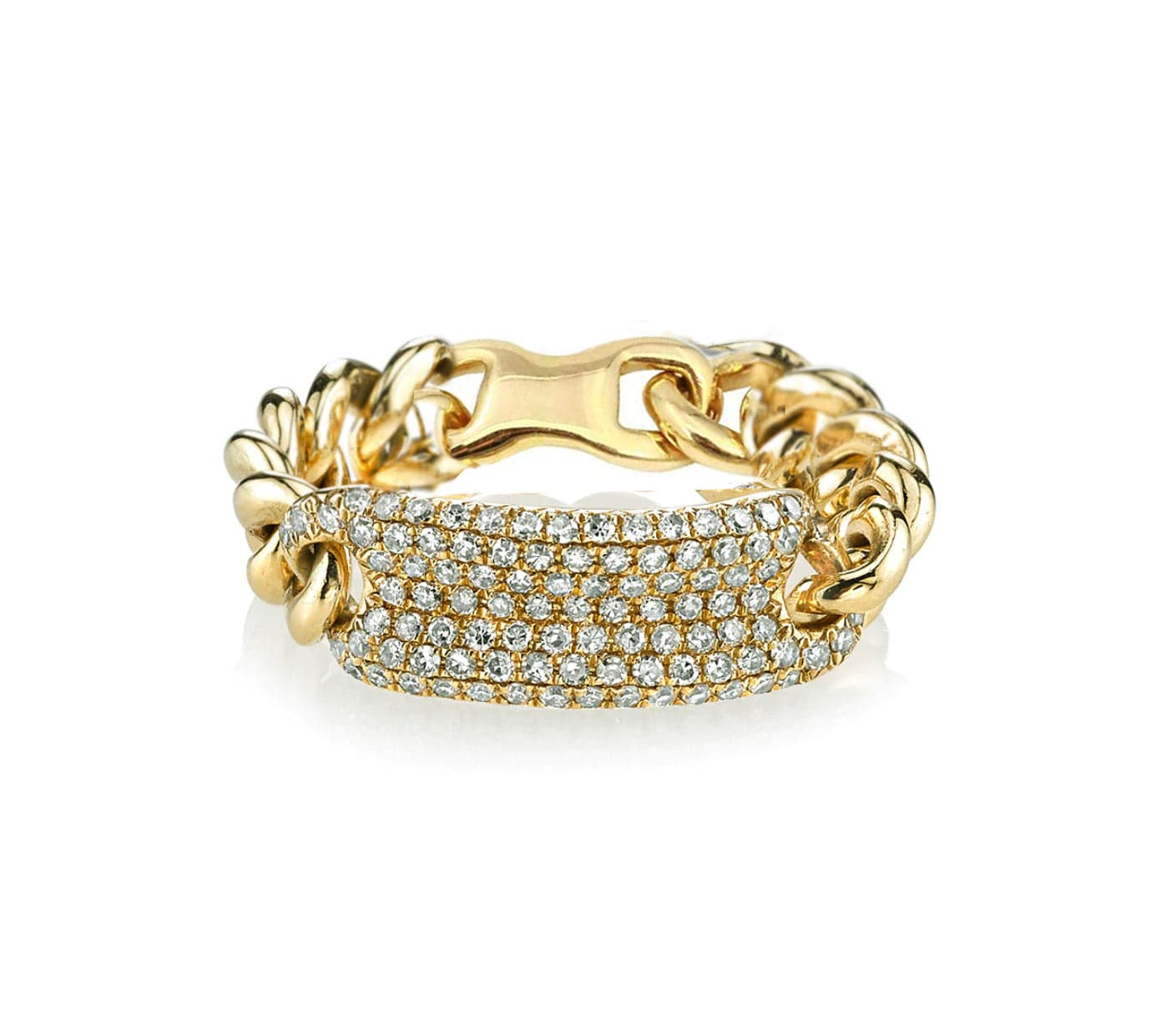 Rings 6 / Rose Gold 14K Gold Diamond Bar Cuban Chain Link Micro-Pave Ring