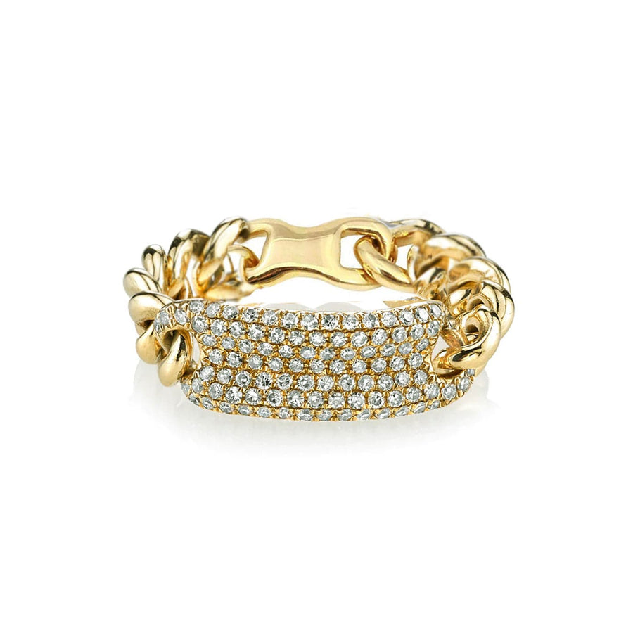 Rings 6 / Rose Gold 14K Gold Diamond Bar Cuban Chain Link Micro-Pave Ring