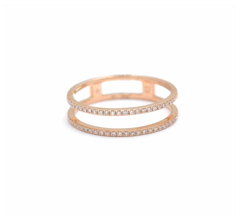 Rings 6 / Rose Gold 14K Gold Double Micro-Pave Band Rings