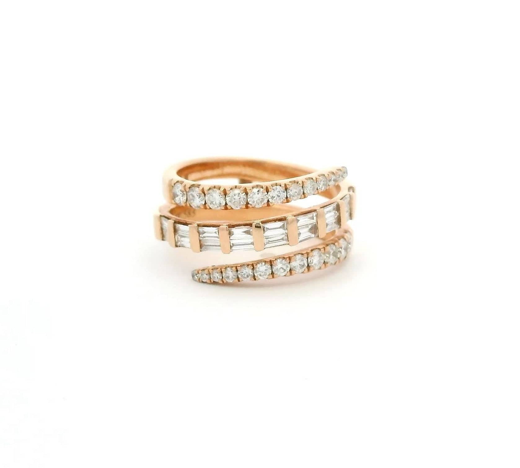 Rings 6" / Rose Gold 14K Gold Round and Emerald Cut Diamond Wrap Around Ring