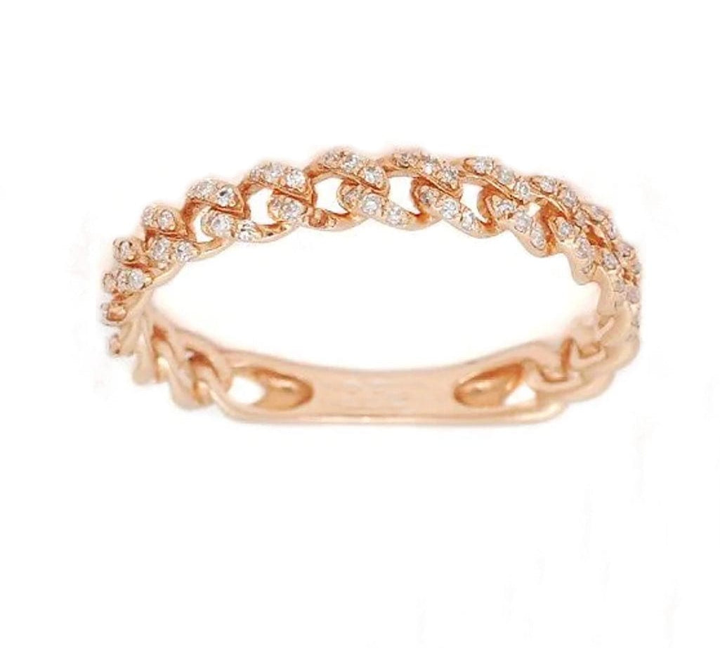 Rings 6 / Rose Gold 14K Gold Small Cuban Chain Micro-Pave Diamond Ring