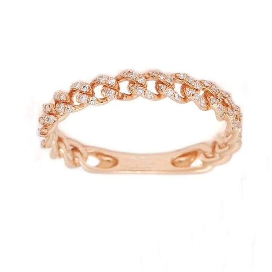 Rings 6 / Rose Gold 14K Gold Small Cuban Chain Micro-Pave Diamond Ring