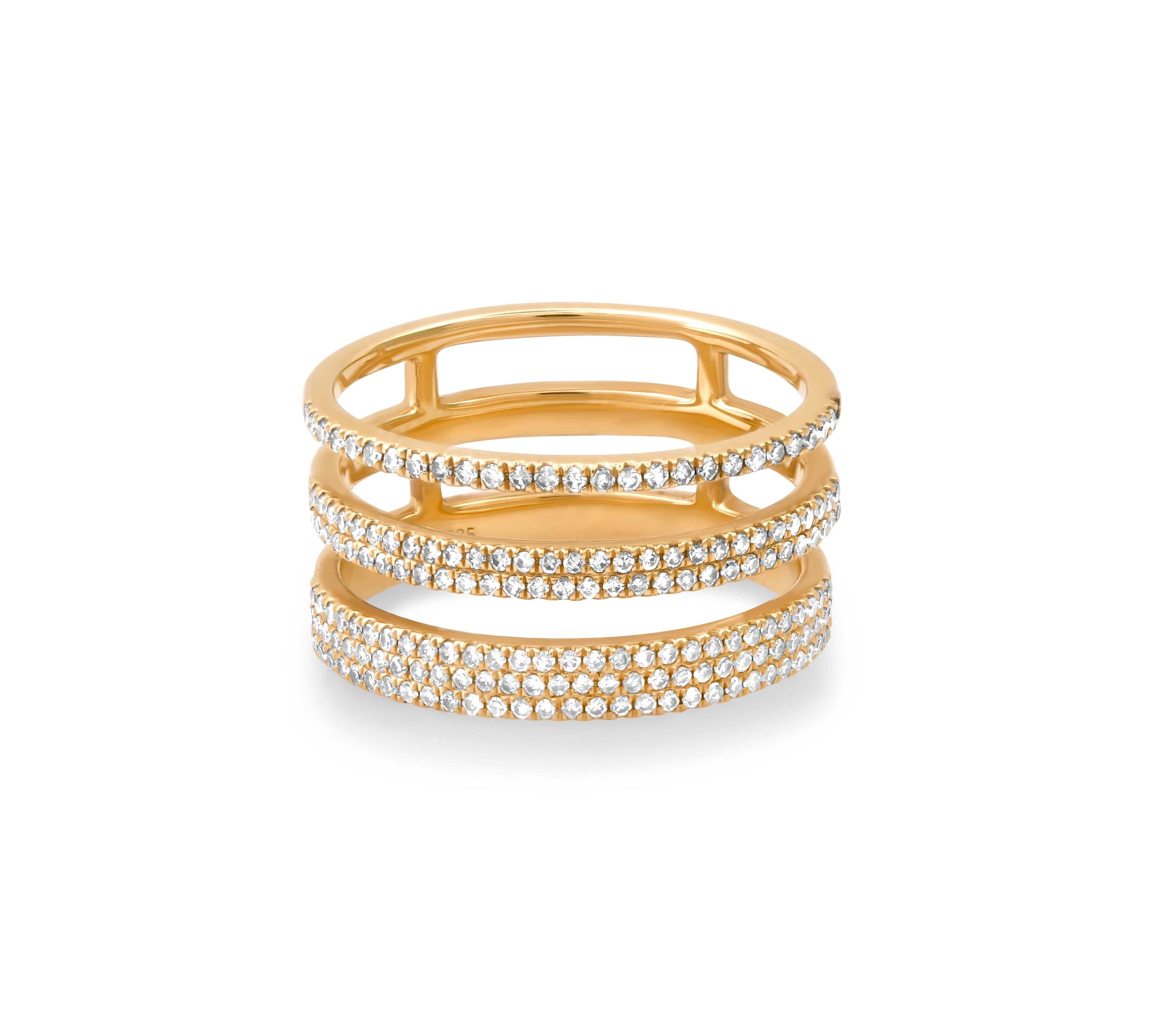 Rings 6 / Rose Gold 14K Gold Triple Micro-Pave Diamond Ring, Micro-Pave Bands, Pinky or Midi