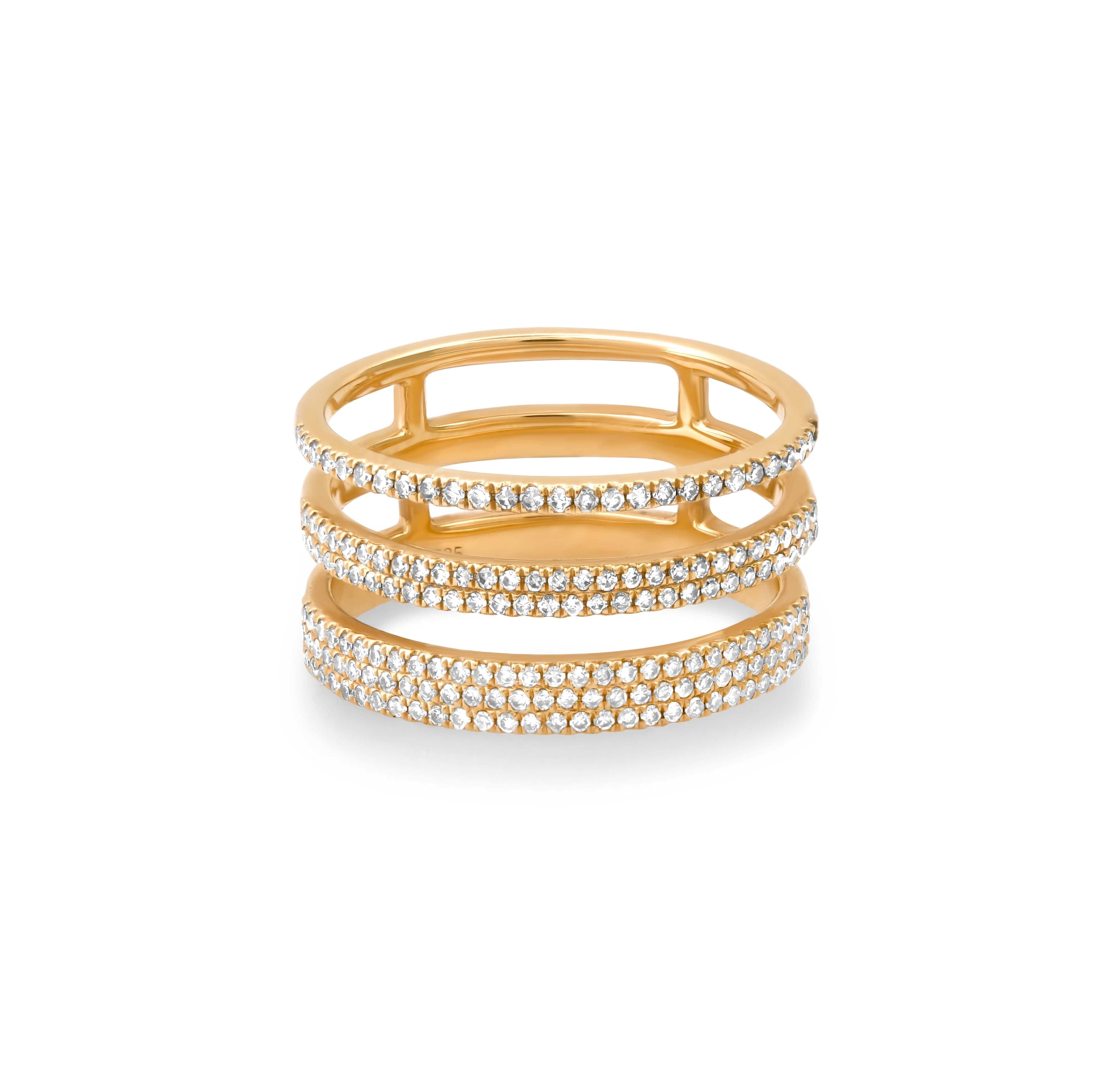 Rings 6 / Rose Gold 14K Gold Triple Micro-Pave Diamond Ring, Micro-Pave Bands, Pinky or Midi