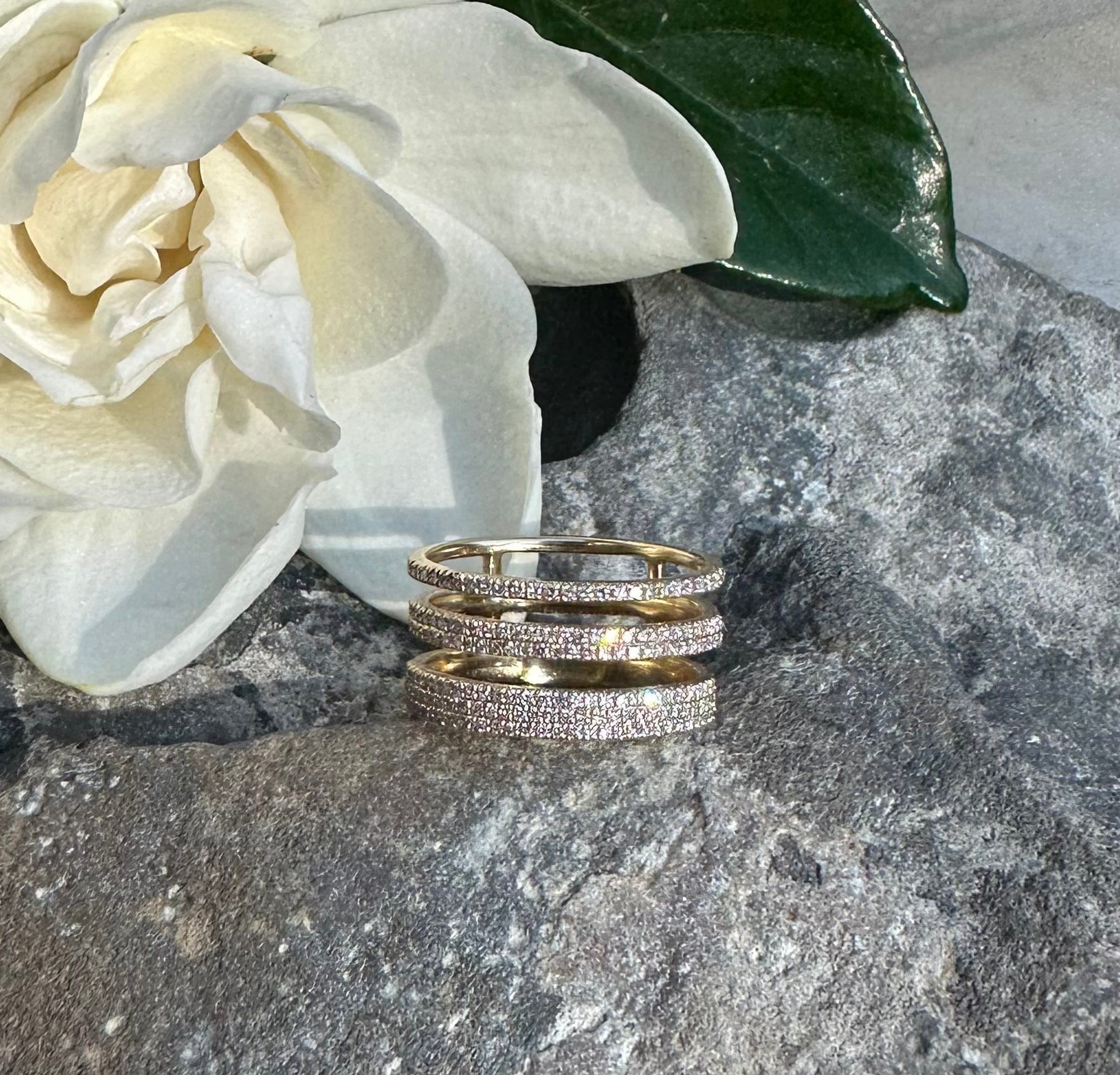 Rings 6 / Rose Gold 14K Gold Triple Micro-Pave Diamond Ring, Micro-Pave Bands, Pinky or Midi