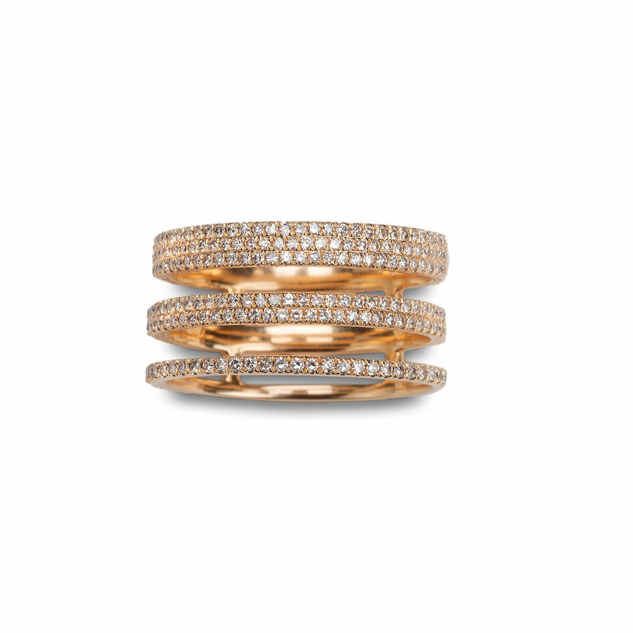 Rings 6 / Rose Gold 14K Gold Triple Micro-Pave Diamond Ring, Micro-Pave Bands, Pinky or Midi