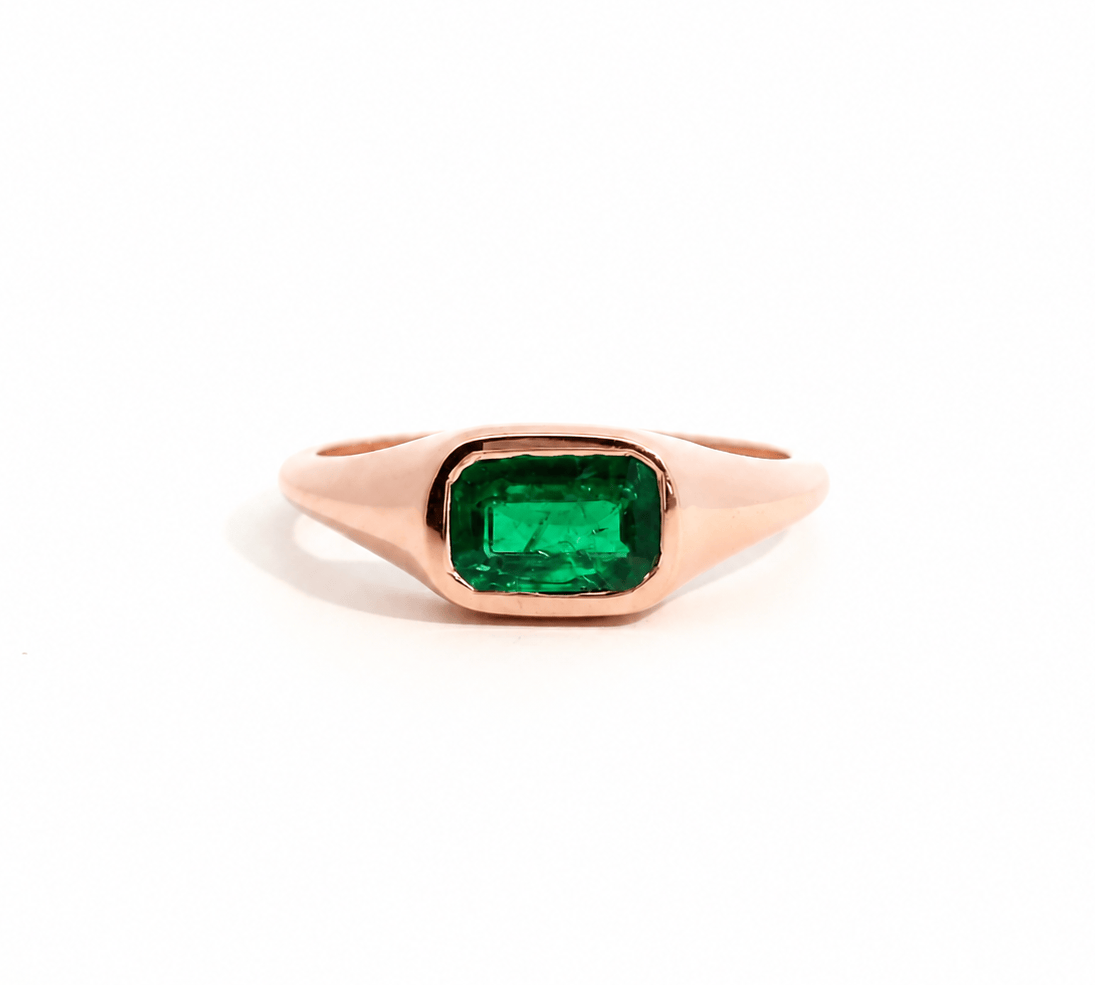 Rings 6 / Rose Gold 18K Gold East West Emerald Baby Dome Ring