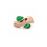 Rings 6 / Rose Gold 18K Gold East West Micro-Pave Double Pear Emerald And Diamond Wave Ring
