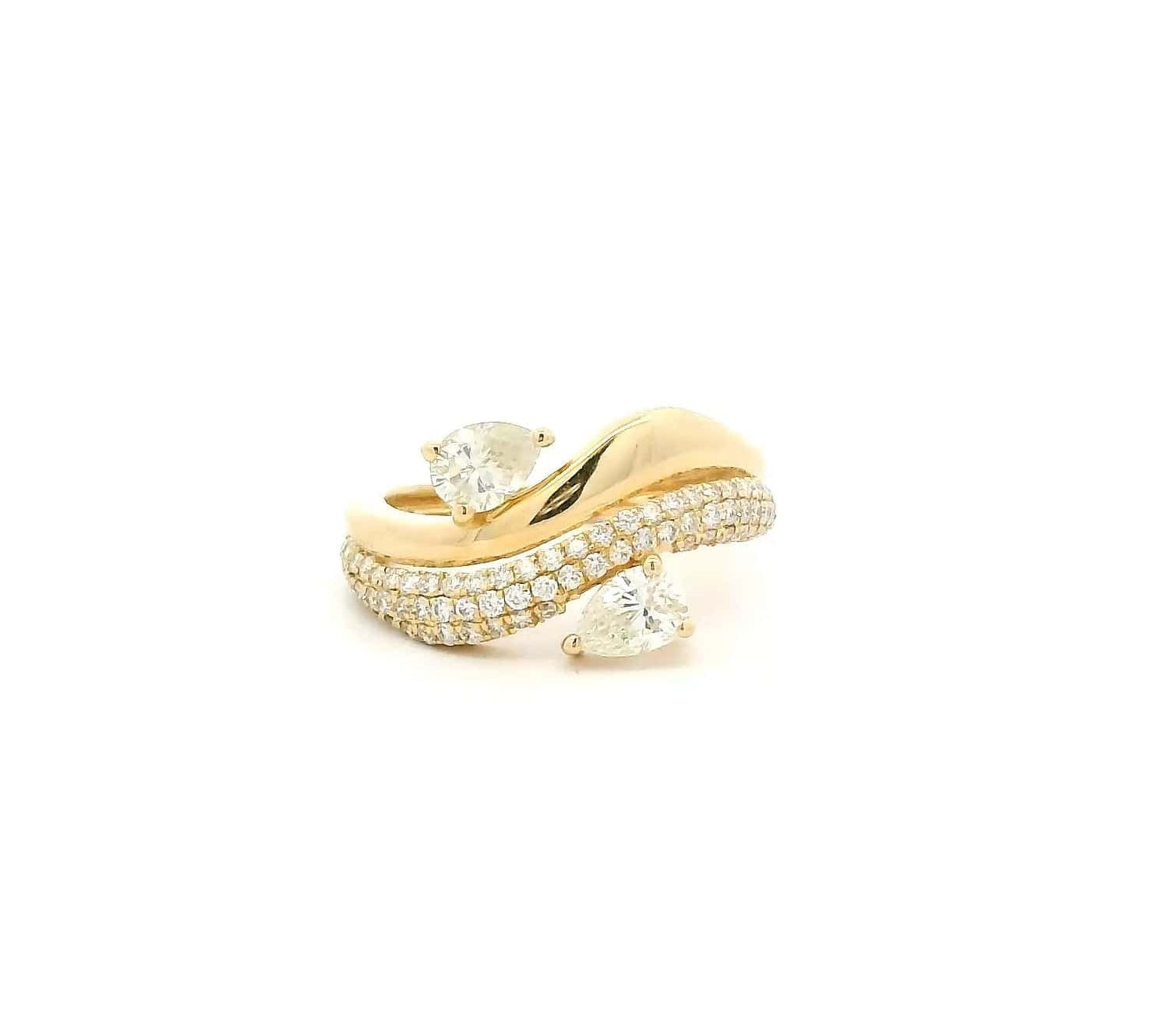 Rings 6 / Rose Gold 18K Gold Micro-Pave Double Pear Diamond Wave Ring
