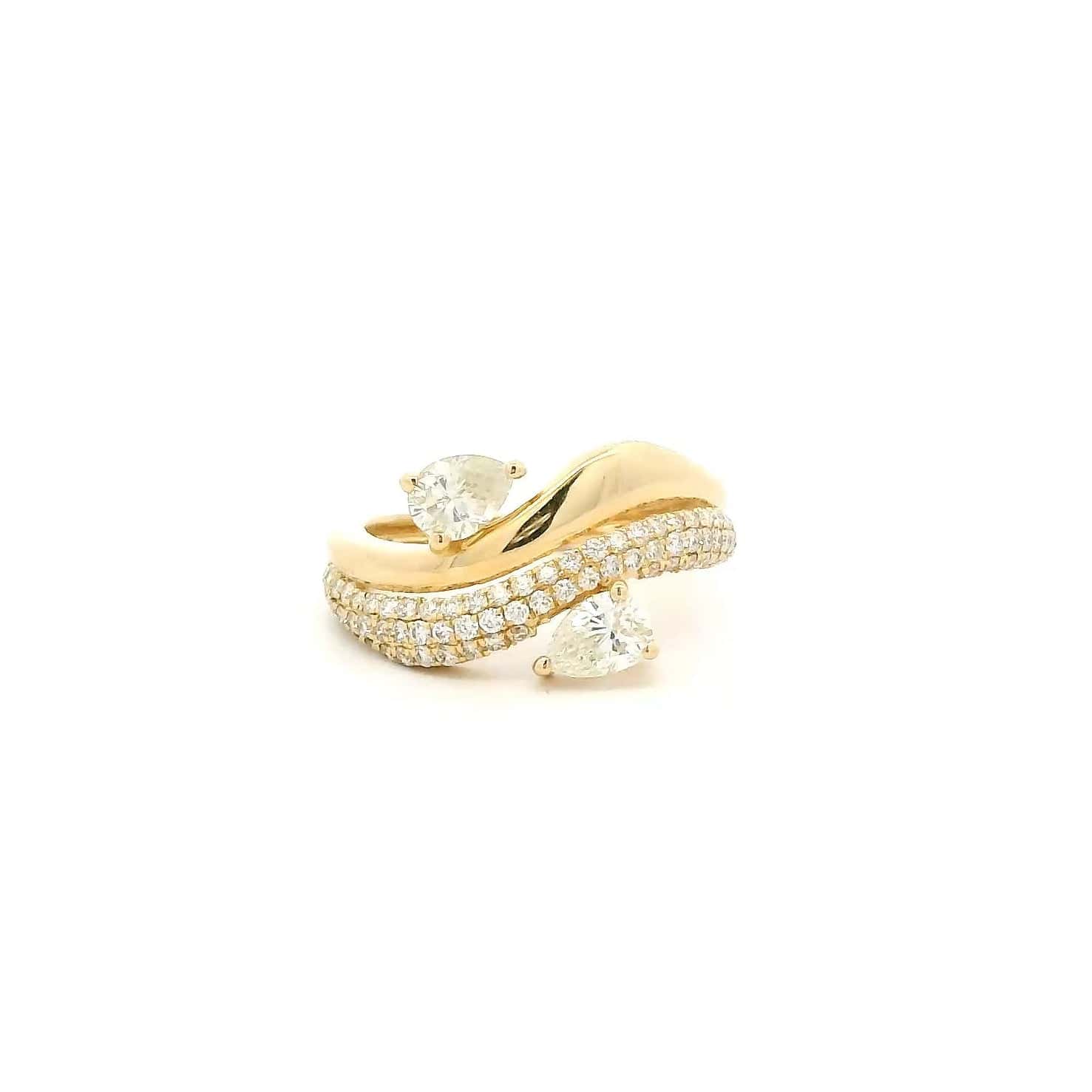 Rings 6 / Rose Gold 18K Gold Micro-Pave Double Pear Diamond Wave Ring