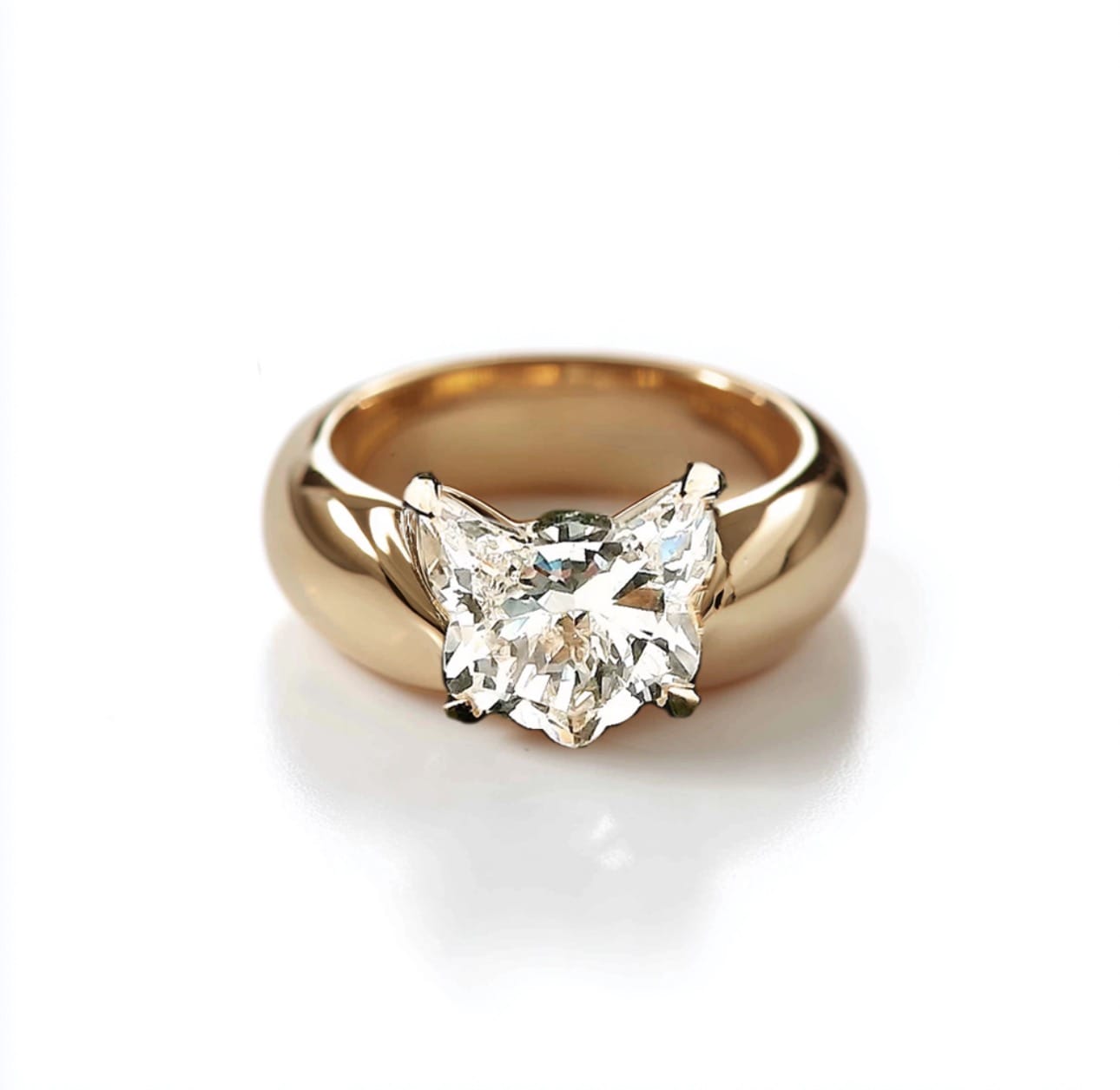 Rings 6 / Rose Gold / 2 carat 14K Gold Diamond Dome Cat Ring Made To Benefit The Kittens, Lab Grown