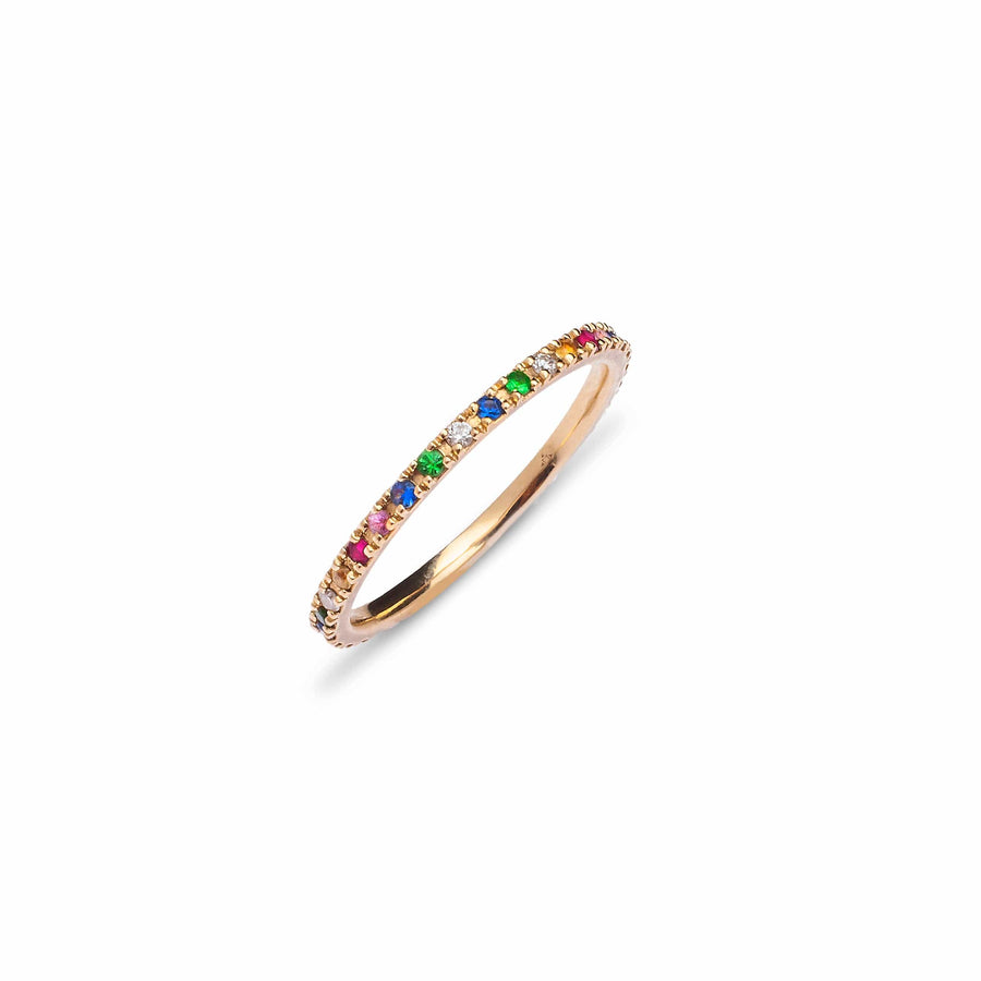 Rings 6 / Rose Gold Rainbow 14K Gold Medium size multi-color sapphire and Diamond Eternity Stacking Rings
