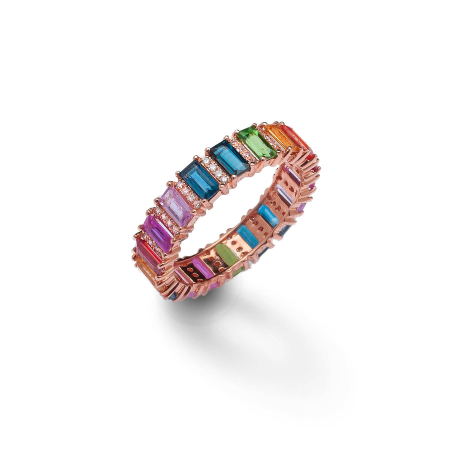 Rings 6 / Rose Gold Rainbow Sapphire and Diamond Eternity Ring