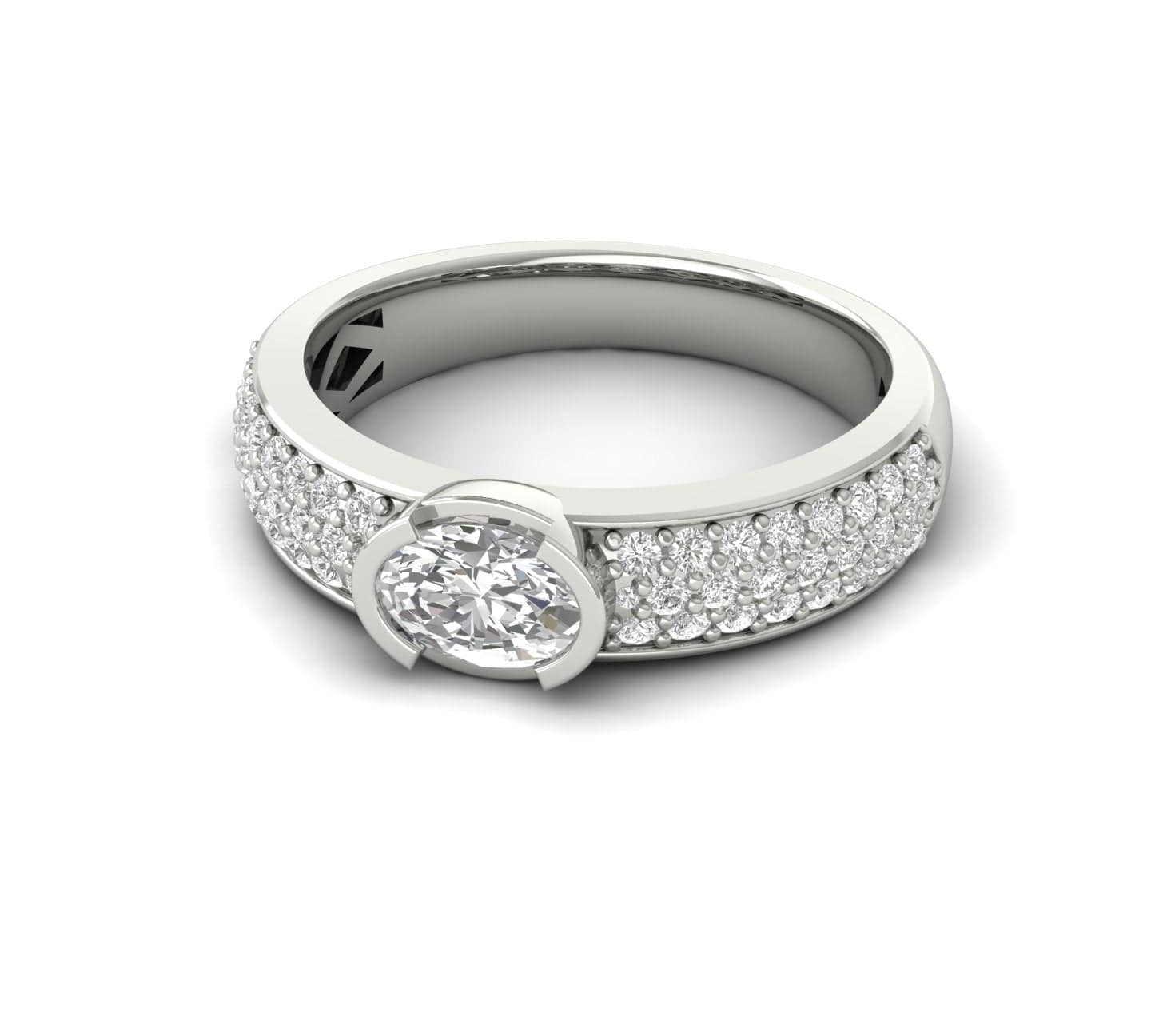 Rings 6 / White Gold / 14K 14K & 18K Gold East West Oval Diamond with Micro-Pave Diamond Ring, Lab Grown