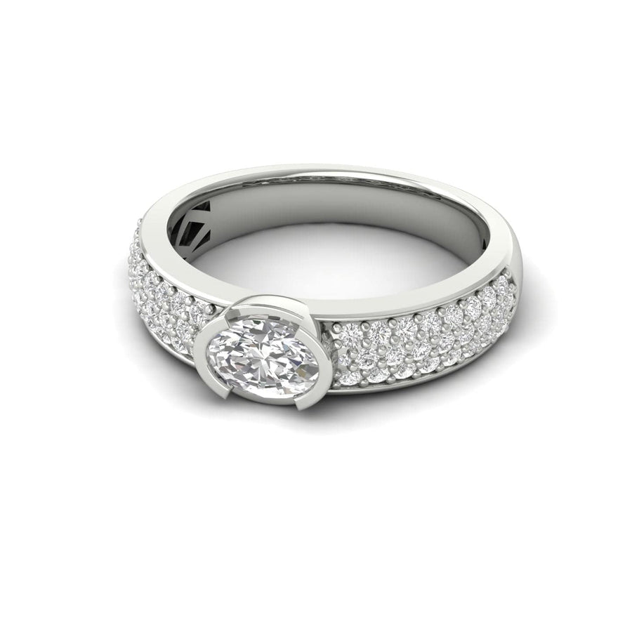 Rings 6 / White Gold / 14K 14K & 18K Gold East West Oval Diamond with Micro-Pave Diamond Ring, Lab Grown